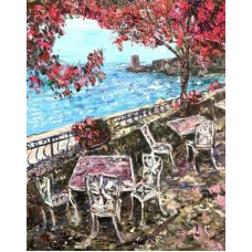 Positano, Acrylic painting on canvas, original, artist Marina Stognieva. Cozy cafe overlooking the sea, original painting Positano, Acrylic painting on canvas, original, artist Marina Stognieva. Cozy cafe overlooking the sea, original painting